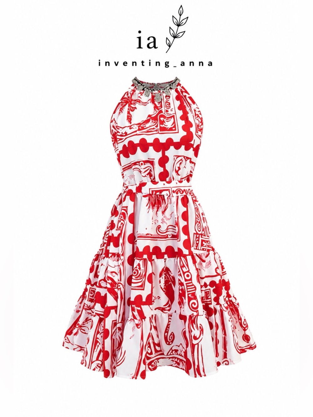 Fun/Flirty/Feminine Red and White Sleeveless Dress w/Tiered Ruffled Hemline